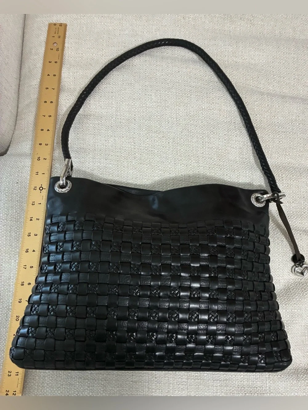 Brighton EUC Black Braided Leather Shoulder Bag with Detachable Strap - Picture 8 of 16